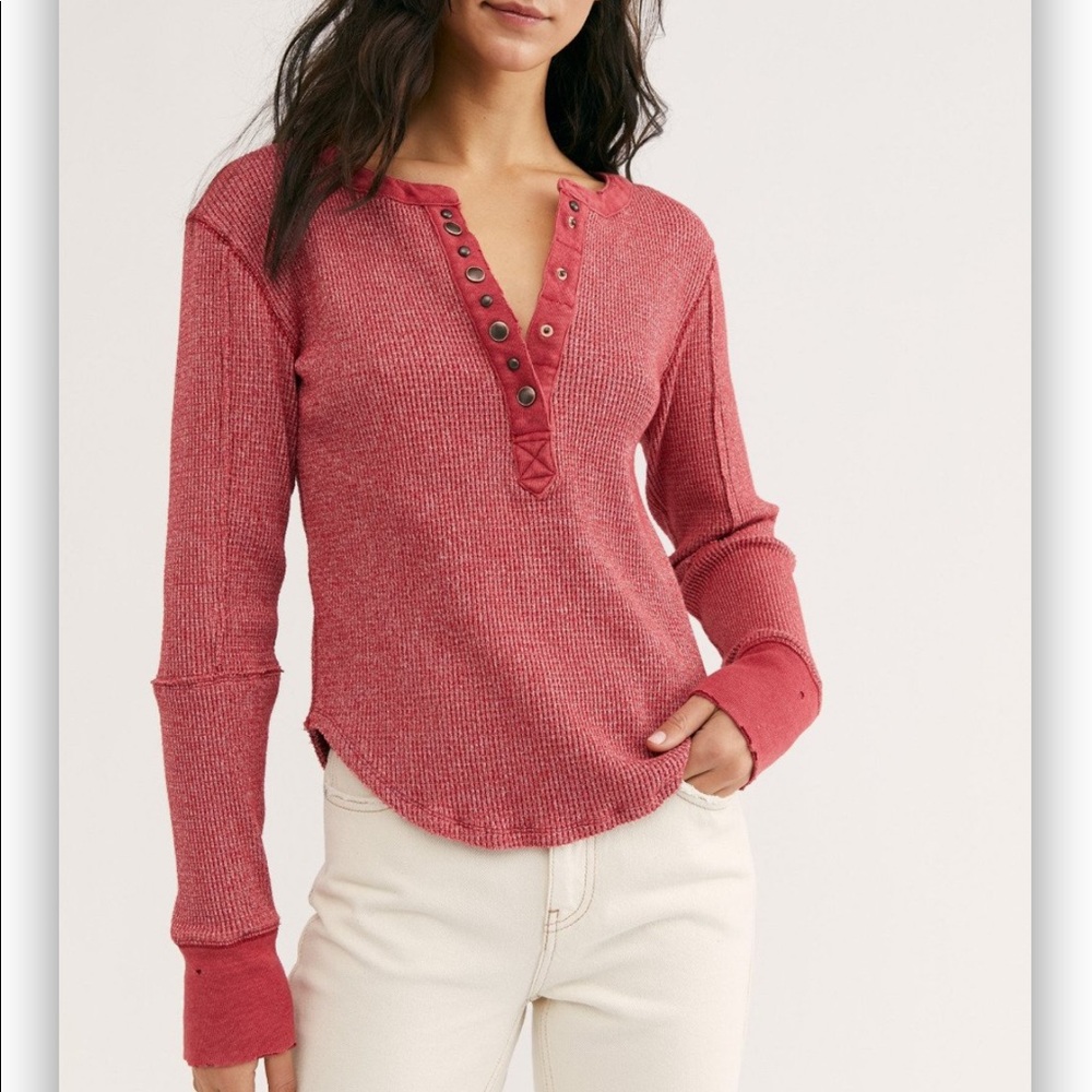 Free People Red Henley Sweater